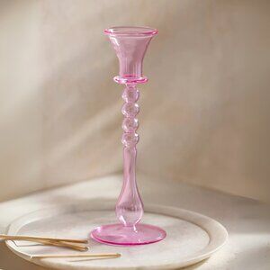 Anthropologie Pink Glass Cup Taper Holder